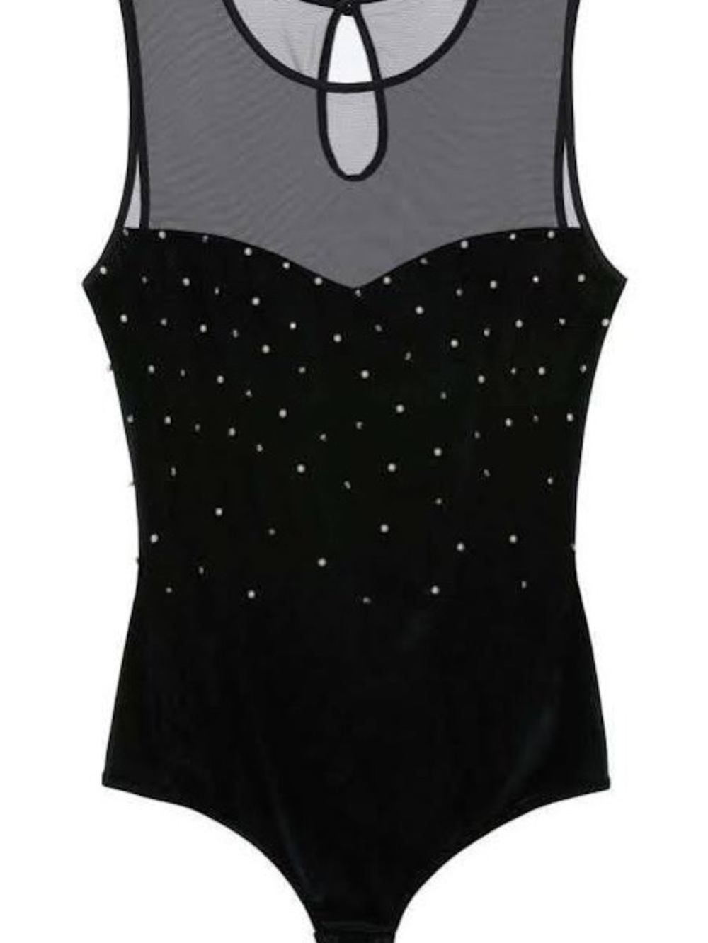 intimissimi Black Velvet Studded Bodysuit with Sheer Yoke